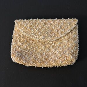 Elegant Beaded Clutch in Gold with lipstick pocket